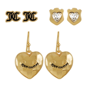 Aretes Juicy Couture Studs and Heart Hoop Trio Set Mujer Dorados | EPDJ73104
