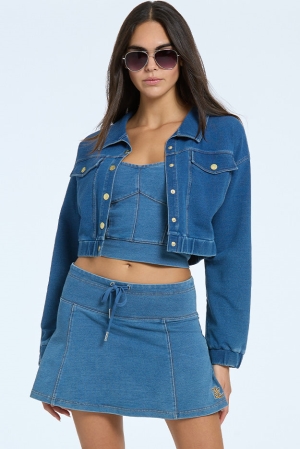 Chamarras Juicy Couture Embroidered Knit Denim Mujer Azules | QFXU40791