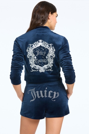 Chamarras Juicy Couture Monogram Cropped Velour Bomber Mujer Azules | ACLV37016