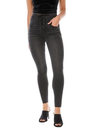 Jeans Juicy Couture Melrose High Rise Encaje Up Flaco Mujer Negros Azules | RECX09378