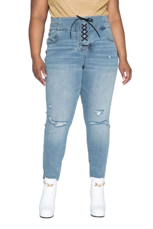 Jeans Juicy Couture Plus-Size Melrose High Rise Encaje Up Flaco Mujer Azules | RFTW70245