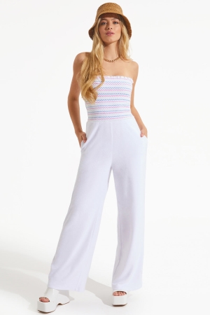 Short Juicy Couture Rainbow Smocked Towel Terry Jumpsuit Mujer Blancos | DTIV89423
