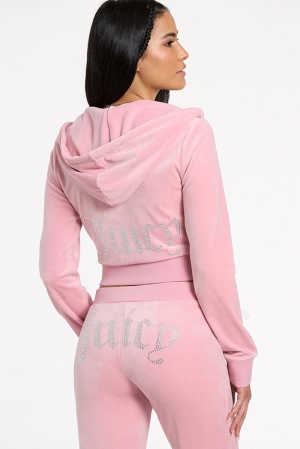 Sudadera con Capucha Juicy Couture OG Big Bling Velour Mujer Rosas | ITQE93615