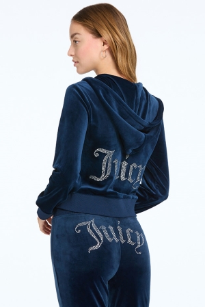 Sudadera con Capucha Juicy Couture OG Big Bling Velour Mujer Azules | UBGZ36408