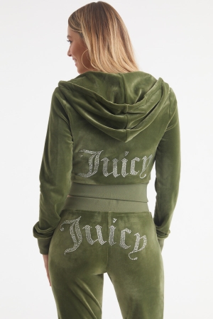 Sudadera con Capucha Juicy Couture OG Big Bling Velour Mujer Super Greens | VGRO67038
