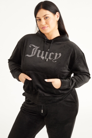 Sudadera con Capucha Juicy Couture Plus-Size Oversized Bling Big Velour Mujer Liquorice | RZDQ39081