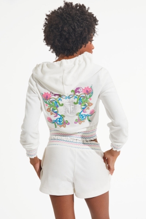 Sudadera con Capucha Juicy Couture Retro Algodon Velour Mujer Blancos | QHOR52784