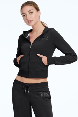 Sudadera con Capucha Juicy Couture Tonal Towel Terry Zip-Up Mujer Liquorice | MWVX81509